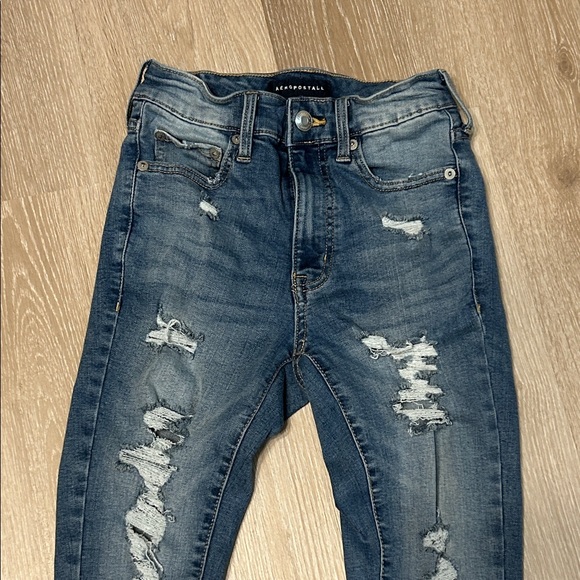 Aeropostale Super High Rise Jegging Distressed Denim Skinny Jeans Sz 2 - Picture 3 of 7